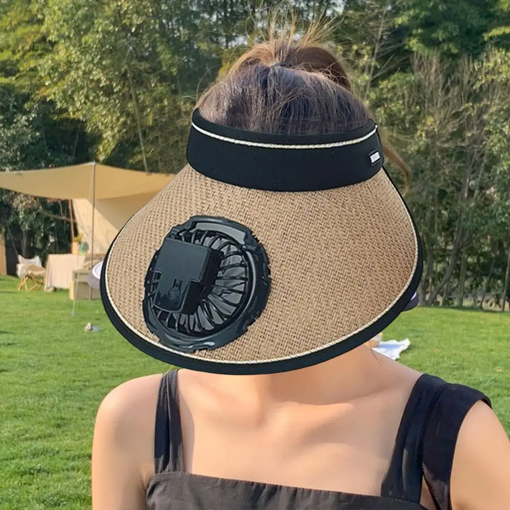 Sombrero de sol plegable para hombre y mujer, diadema recargable con ventilador giratorio de 360 grados, diseño de ala ancha