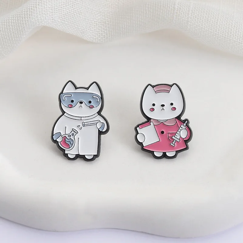 Cute Doctor Cat Enamel Pins  Kawaii Nurse Cat Brooches Stethoscope Mask Badges Medical Cat Jewelry Gifts for Healthcare Workers view 5