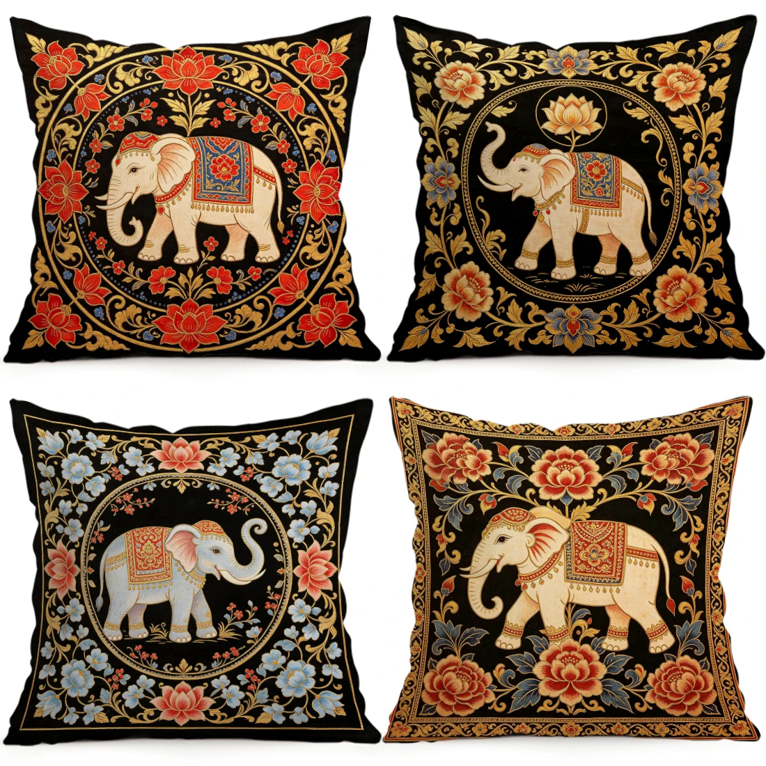Black Gilded Elephant Pillowcase Printed Polyester 40/45/50cm Throw Pillowcover Decorative Sofa Cushion Pillowslip Home Decor
