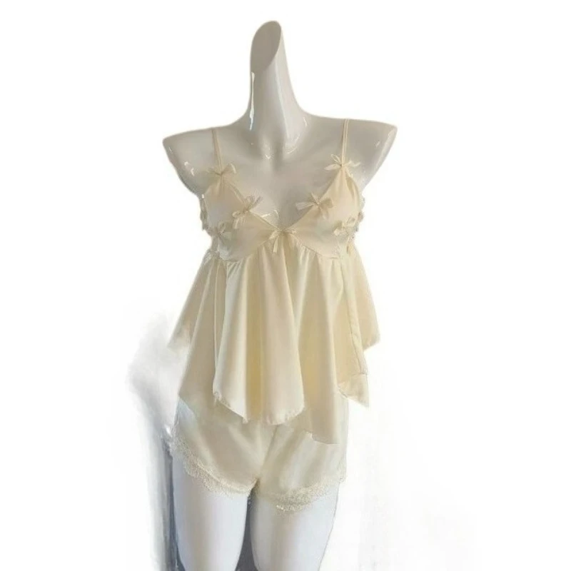 Summer New Sweet and Sexy Ice Silk Pajamas Pure Desire Girl Feeling with Chest Pad Suspender Shorts Two-piece Set 2026 Underwear