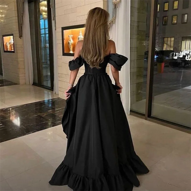 Eightree Black High Low Prom Dress 2024 Off The Shoulder Long Overskirt Ruffles Evening Gowns Formal Occasion Dress Robes De Soi