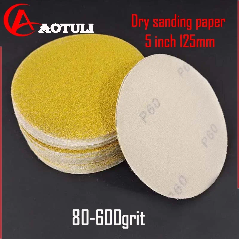 Dry Sanding disc 5Inch Flocking hook and loop Sandpaper Round SandPaper Polished Yellow Polishing 80-600grit