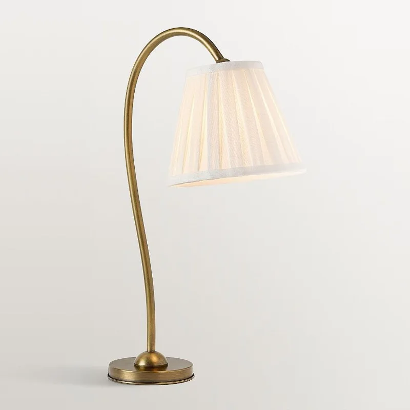 

American Retro Fabric Table Lamp Bedroom Bedside Living Dining Room Study Creative Minimalist Wrought Iron Household Desk Lights