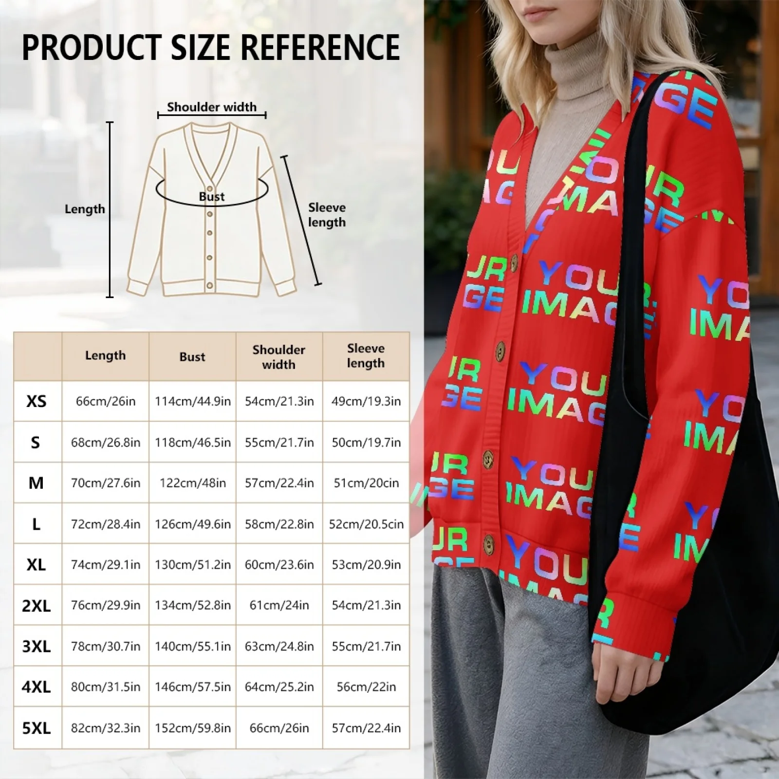 Women V-neck Imitation Wool Cashmere Cardigan Autumn Winter Soft Warm Single Breasted Sweater Custom Print On Demand
