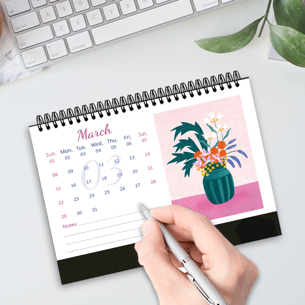 1pc 2026 Calendar,Retro Floral Illustration,Abstract Art Style,Standing Desktop Organizer,Perfect Gift for Birthdays,Christmas