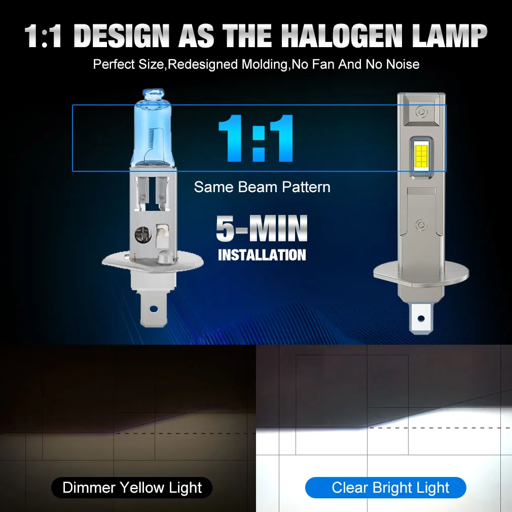 20000LM H1 H3 LED Headlight Bulb Mini Canbus H1 Led Lamp 120W CSP for Car Headlamp Fanless Light Auto Diode Fog Lamps 12V 6000K
