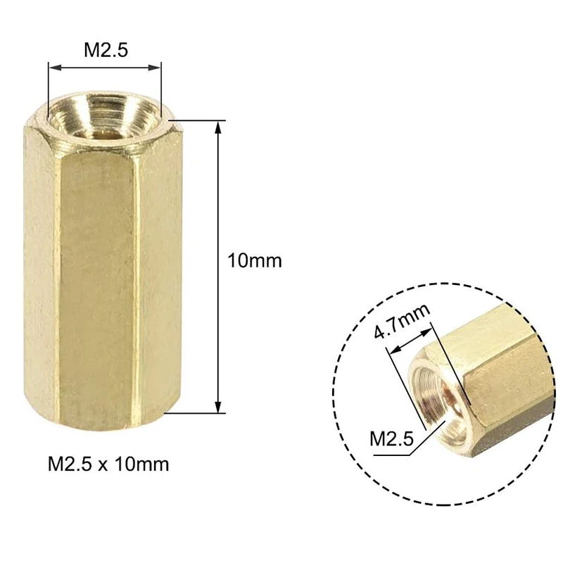 10PCS M2.5x10mm Female-Female Hex Brass Standoffs – PCB Motherboard Spacers for Raspberry Pi, FPV Drone & Computer Builds