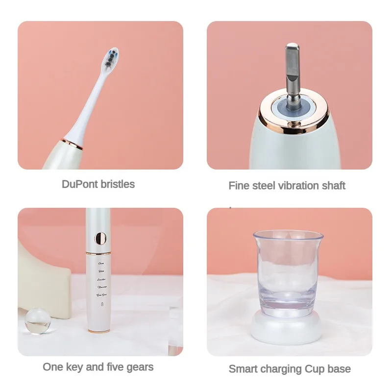 Adult Sonic Electric Toothbrush Glass Cup Rechargeable Wireless Charging Holder Oral Ultrasonic Medium Bristles Perfect Gift Set