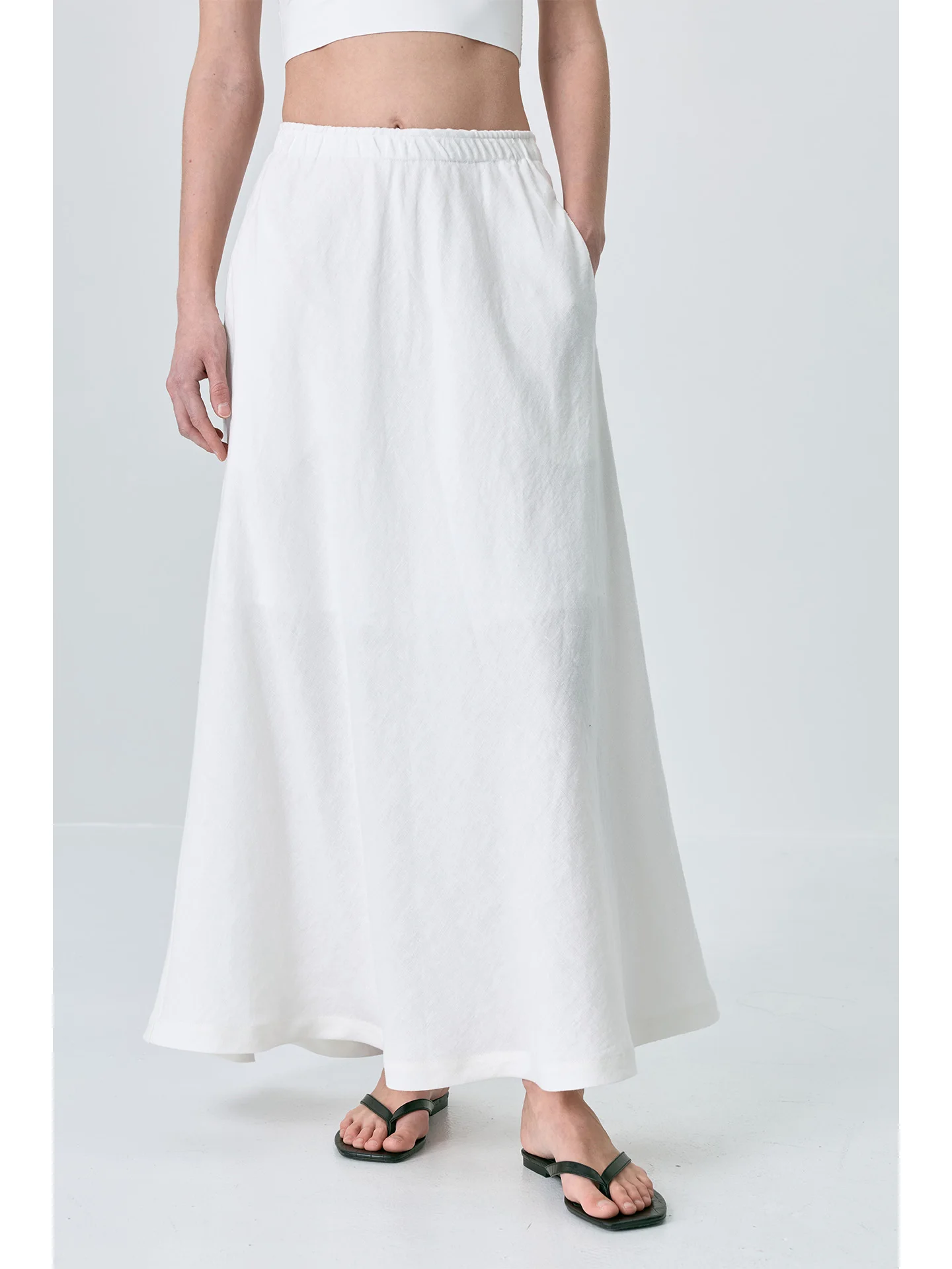 Loose Fit Linen Halflinger Skirt for Pear Shaped Body White Casual Style mid Waist a Line Skirt Breathable Summer Dress