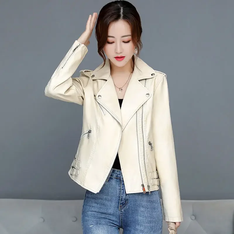 2024 Autumn Winter New Women Leather Top Coat Short Slim Outwear Fashion Biker Jacket Casual Thin Outcoat Temperament Top Parkas