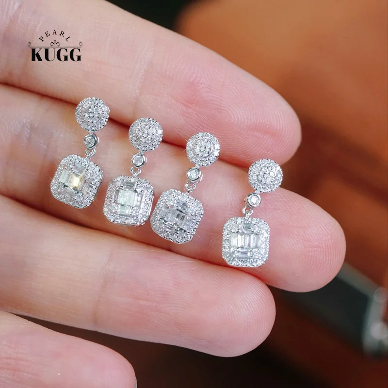 KUGG 100% 18K White Gold Earrings Elegant Style 0.40carat Real Natural Diamond Stud Earrings for Women High Wedding Jewelry