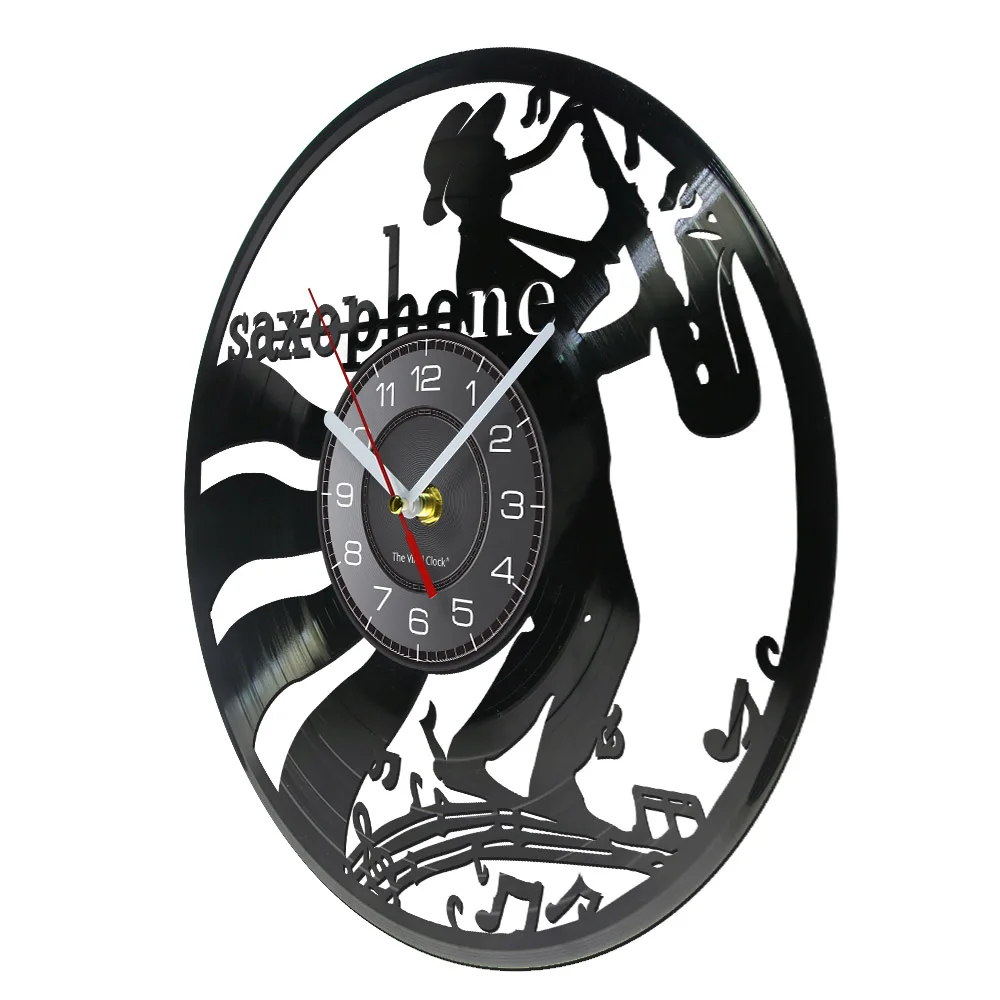 Jazz Saxophonist Vinyl Record Wall Clock Wall Mounted Saxophone Art Watch Home Decoration Saxophone Musician Gift Wall Clock