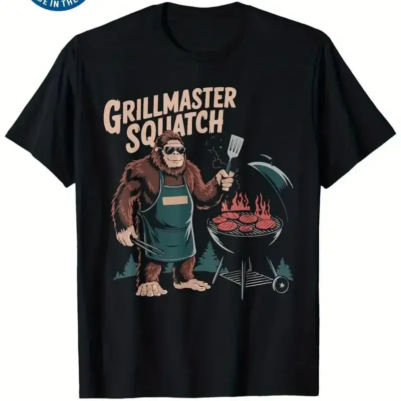 Grillmaster Sasquatch Funny BBQ T Shirt for Men Retro Design Short Sl