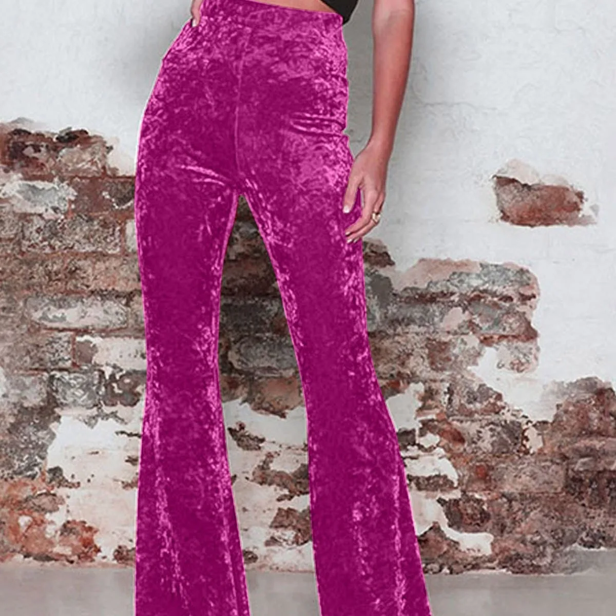 Calças compridas largas femininas estilo europeu americano outono inverno vintage cor sólida veludo cintura alta casual fino ajuste