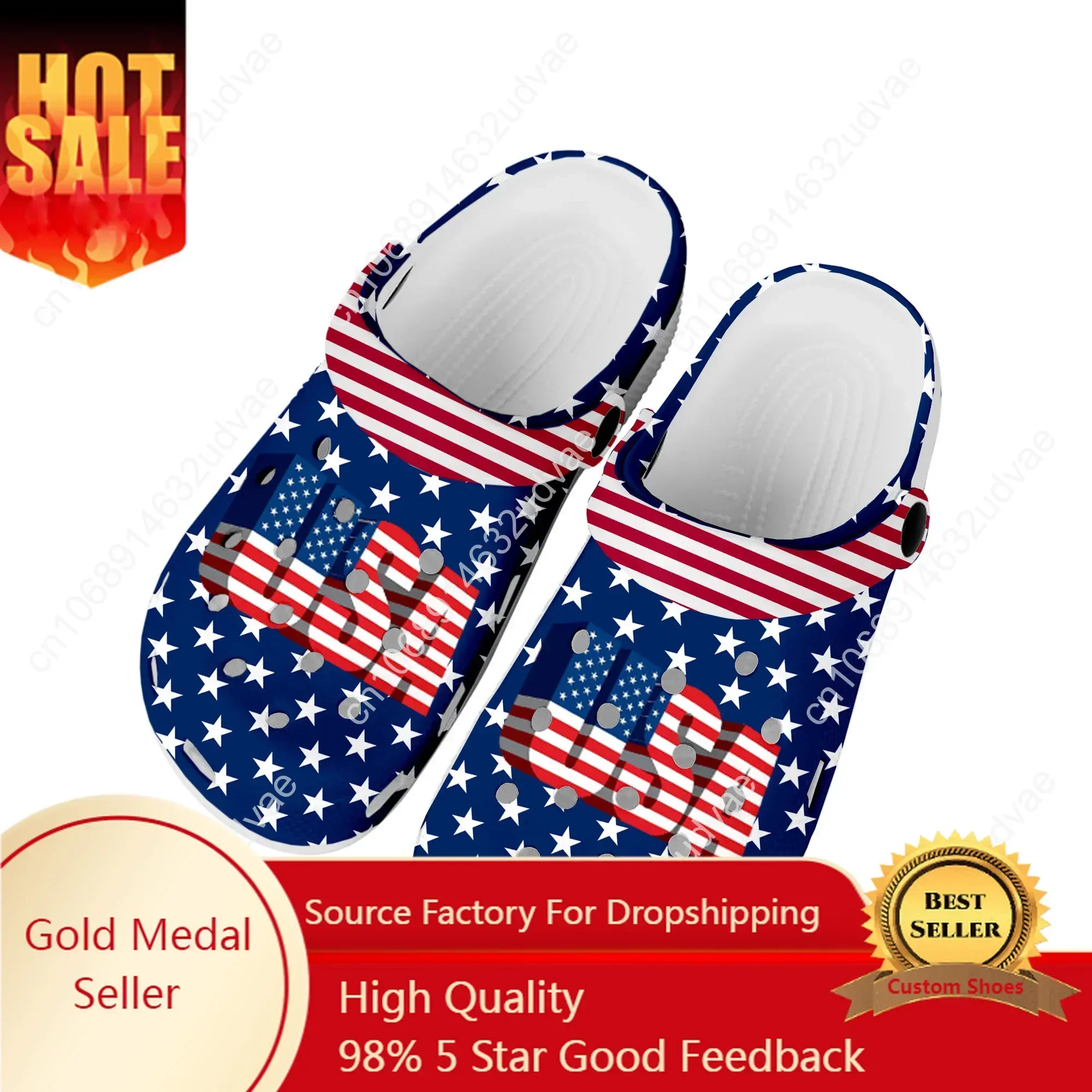 

USA Flag America Red Blue White Home Clogs Custom Water Shoes Mens Womens Boys Girls Shoe Garden Clog Beach Hole Slippers DIY