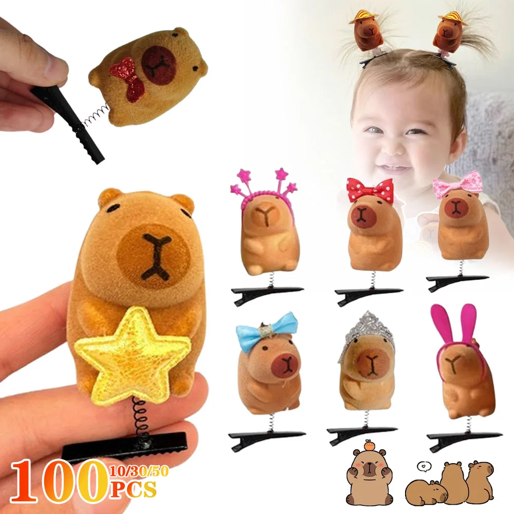 10-100PCS Kawaii Bow Tie Little 3D Capybara Hairpin Spring Clip Duckbill Clip Bangs Clips Side Clips Headwear Hair Accessories