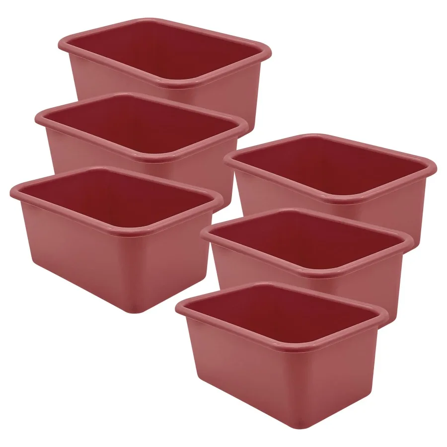 

Small Plastic Storage Bin for Home Office Organization, Deep Rose Color, Durable Stackable Design, Pack of 6