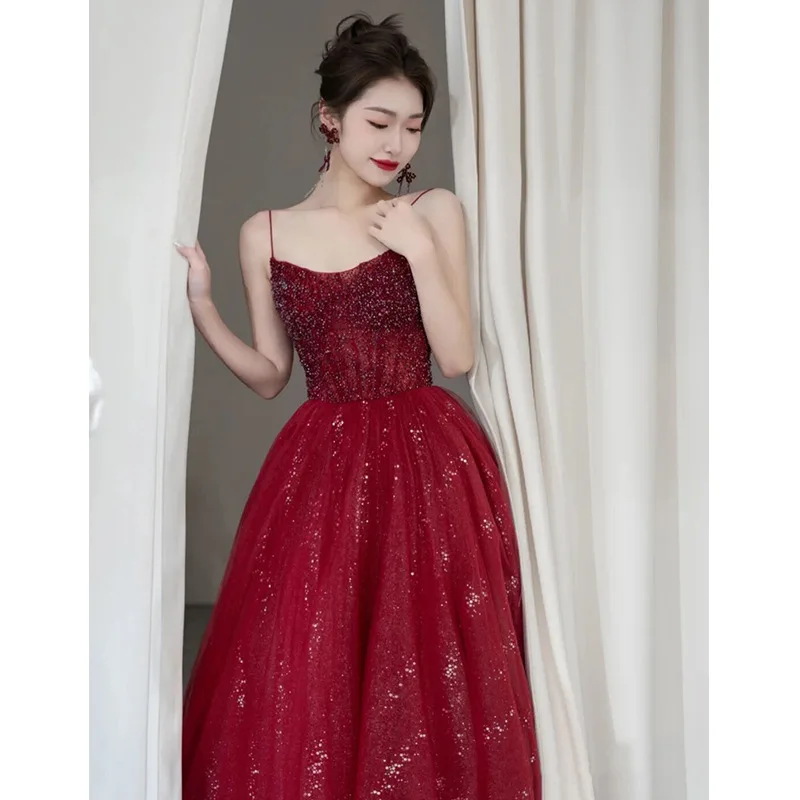 Customized Shiny Sequined Long Evening Dress Sexy Strapless A-line Robe De Soiree Classic Spaghetti Strap Elegant Prom Dress