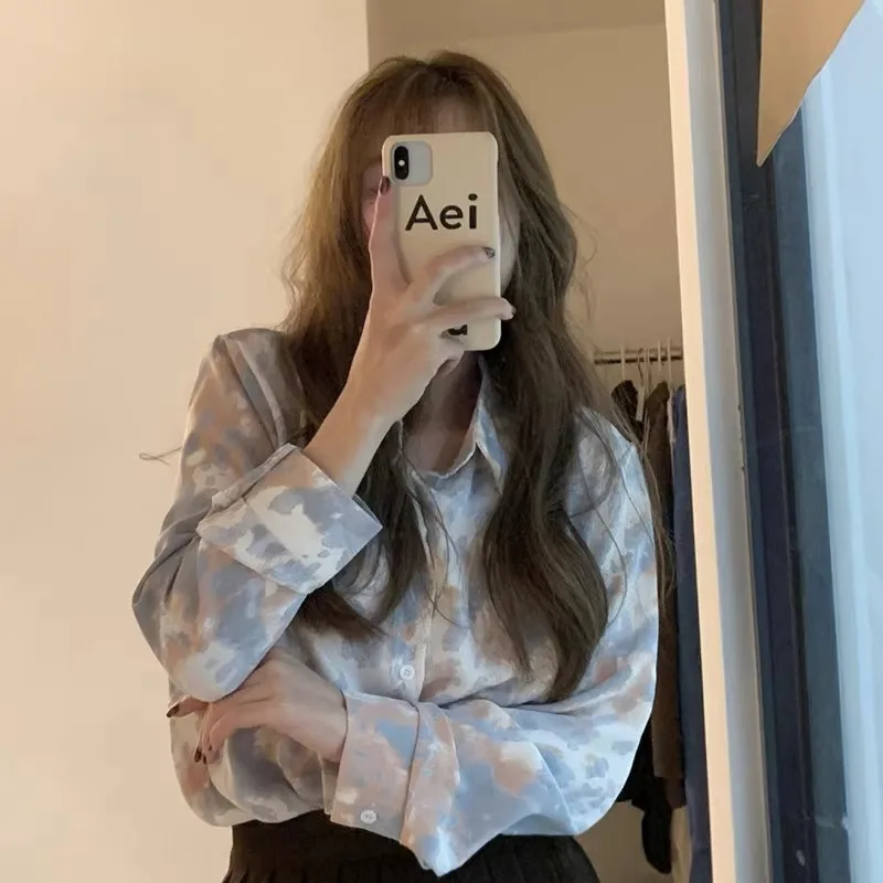 

Design Sensation Large Size Floral Shirt Women's Fashionable Retro Style Spring Autumn New Arrival Collar Button up Top