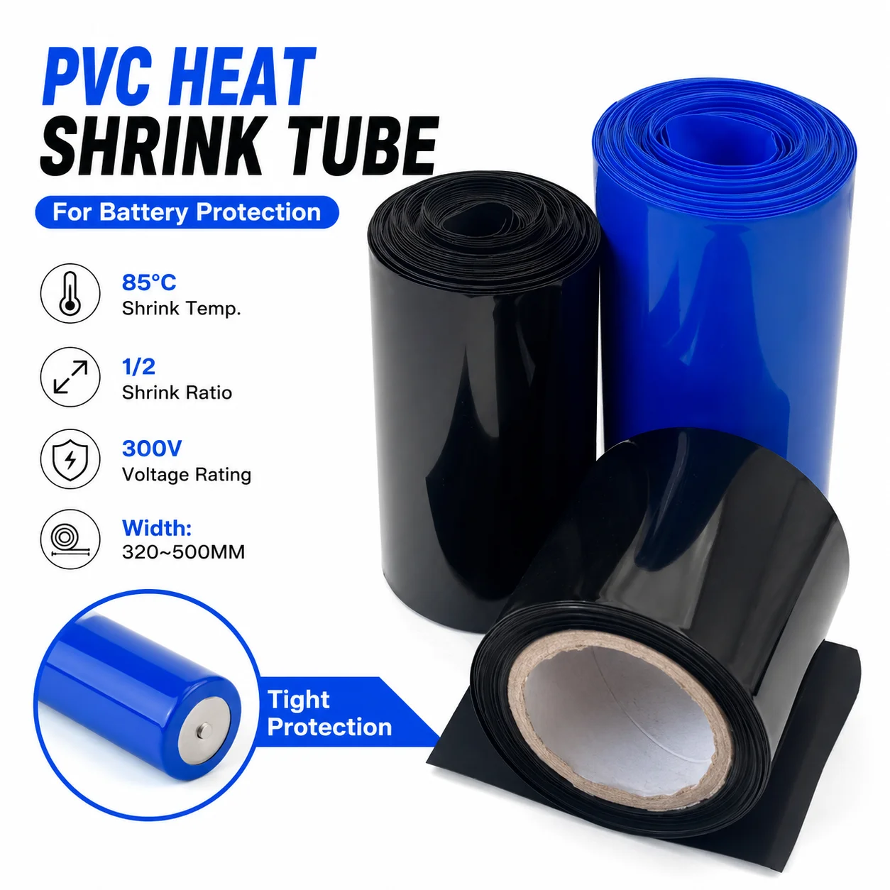 1/2/3/5M Blue&Black PVC Heat Shrink Tube Width 320~500mm Quick shrinking waterproof wear-resistant flame-retardant protective