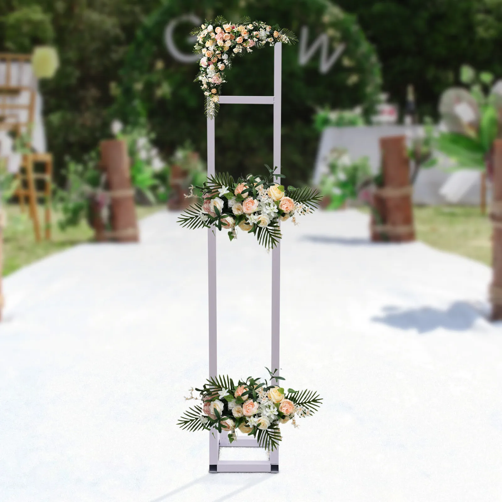 

6.56ft White Wedding Arch Backdrop Stand Foldable Background Support Frame No Assembly Max 8.8lbs Capacity