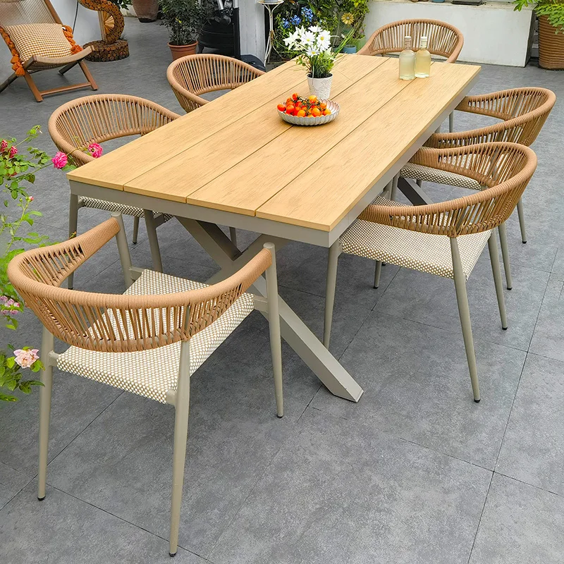

Outdoor Nordic woven rattan chair leisure yard wrought iron courtyard garden plastic wood terrace waterproof sunscreen tables