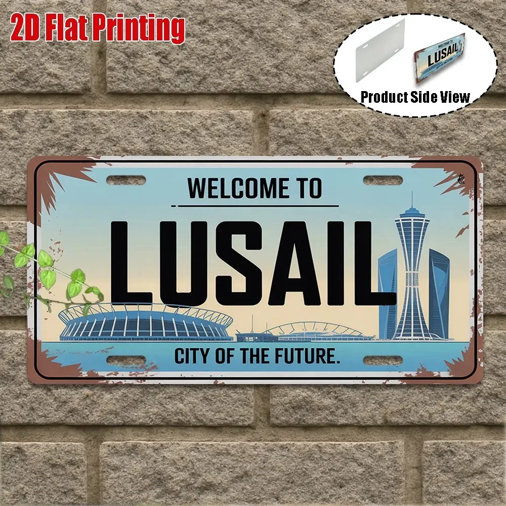 Customizable 2D Flat Lusail Aluminum Sign 11.8x5.9in, Retro Travel Wall Art, Home Decor Gift for Travel Collectors
