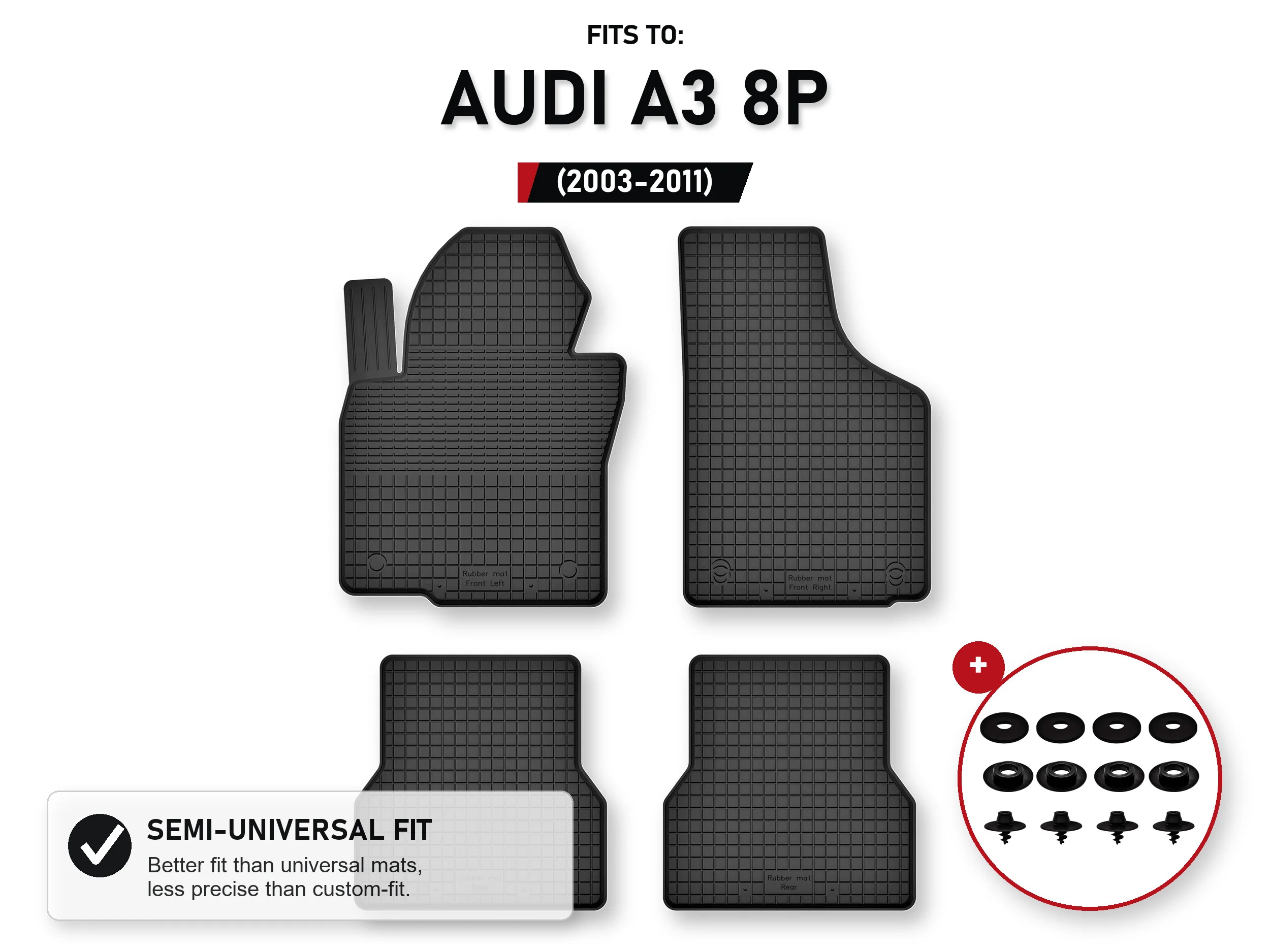 Rubberen matten, dienbladtype voor: Audi A3 8P 2003-2011 4 stuks Ze Stoperami