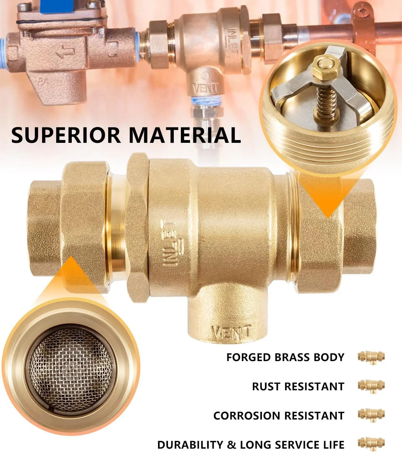 9D-M2 Backflow Preventer Dual Check Valve with Intermediate Atmospheric Vent, 3/4 Inch, Female Union Inlet and Outlet Connection