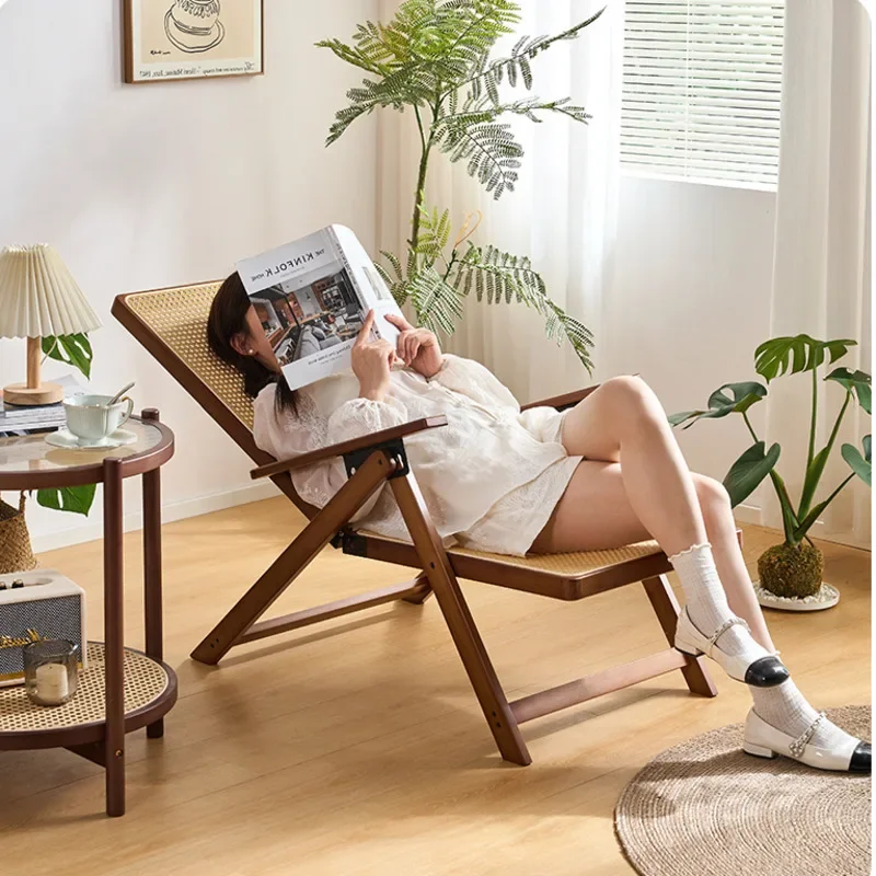 

Natural Bamboo Lounge Chair Wicker Design Recliner Chairs Can Be Sat or Reclined Single Bed Convenient Folding Chair for Elderly