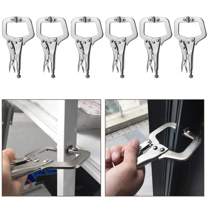 

6-Piece C-Type Pliers Silver For Quick Fixing And Clamping Are Suitable For Craftsmen's Home Workshops