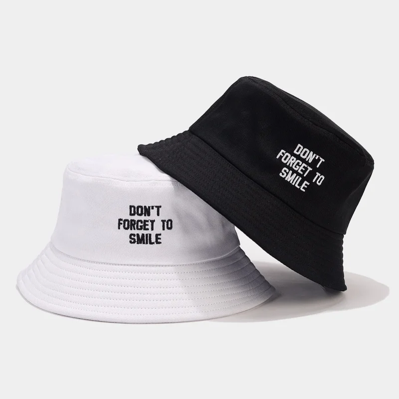 Don't Forget To Smile Letter Print Bucket Hat Fashion Cotton Fisherman Cap