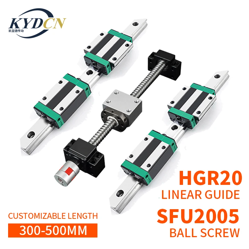 

KYDCN CNC router kit 2PC HGR20 square guide+4 HGH20CA /HGW20CC carriages slides +1 set SFU2005 SFU2010 ball screw kit