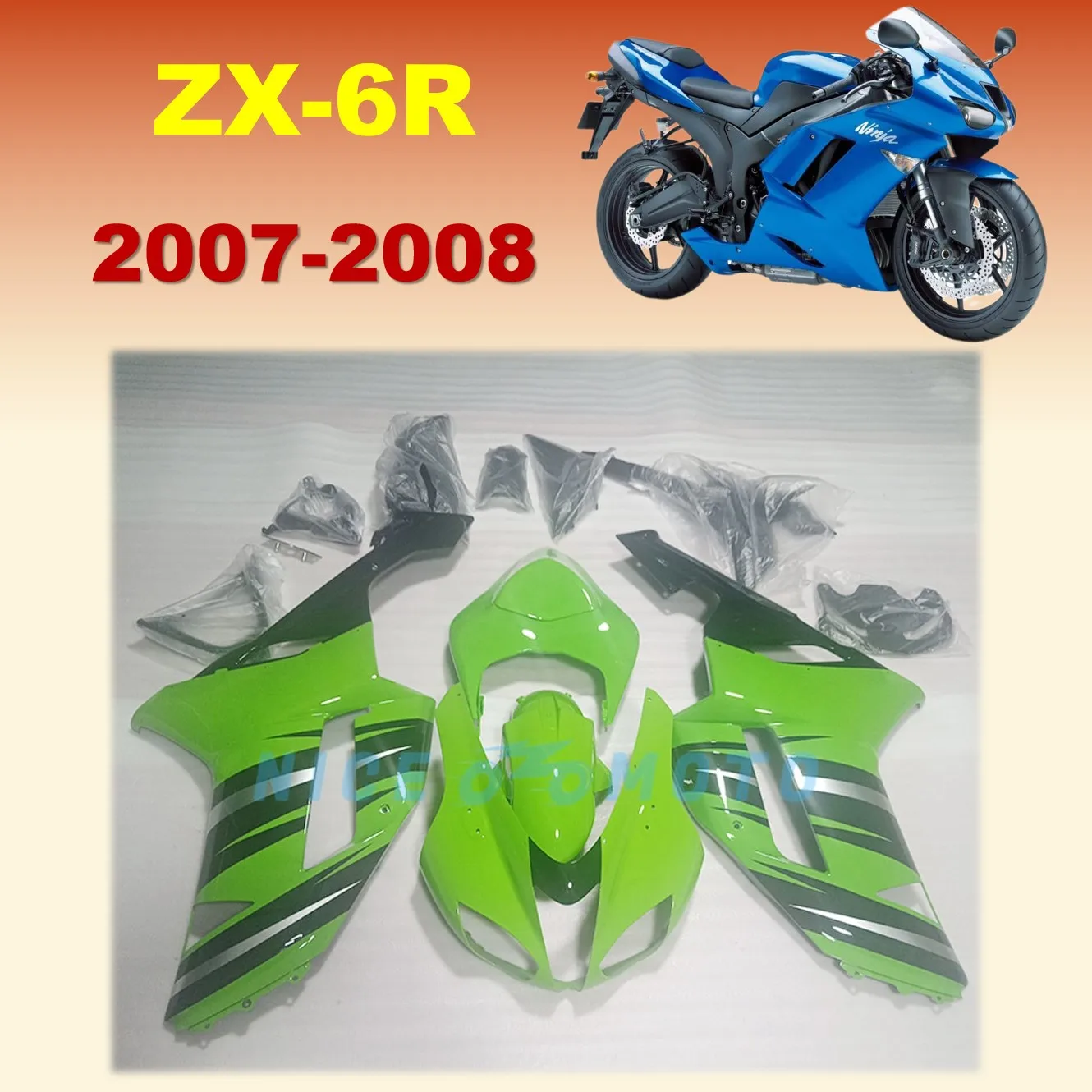 

Все новый комплект обтекателей для ZX6R 2007 2008 Ninja 636 ZX-6R ZX 6R 07 08, новый мотоцикл, светло-зеленый, черный