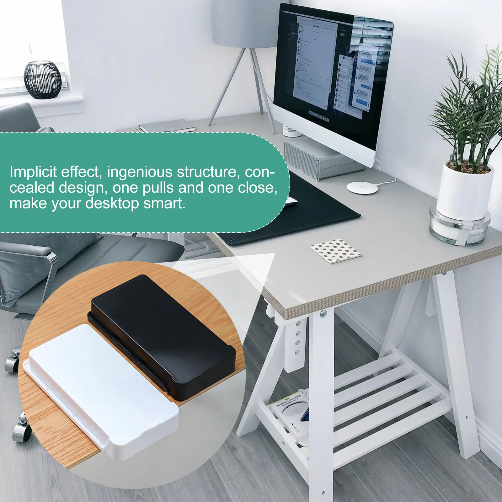 

2pcs Adhesive Desk Drawer Storage Box Large Capacity ABS Hidden Design Multi Scene Under Desk Stationery Organizer Smart