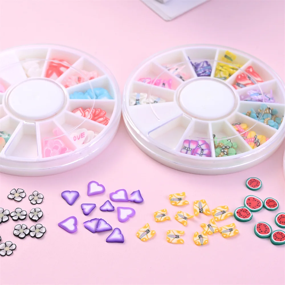 4 Boxen 5,8 mm gemischte Polymer-Clay-Scheiben-Set, niedliche Frucht-, Blumen- und Herz-Fruchtscheiben für 3D-Nagelkunst-Design, Bastel- und DIY-Zubehör – Detail 14