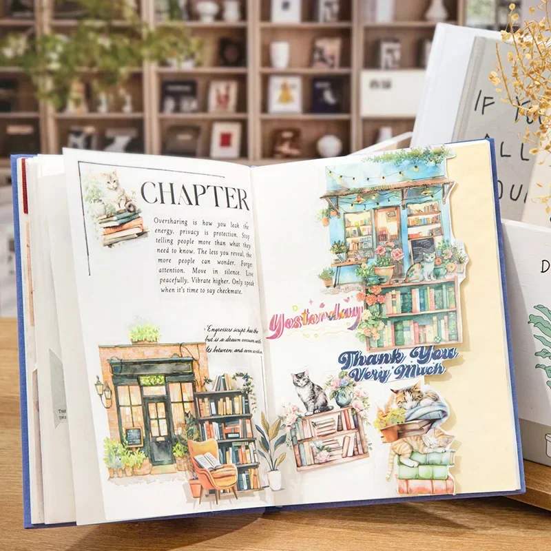 15 pçs adesivo de tinta branca decoração livraria na livraria paisagem pacote duplo adesivos gato decorativo scrapbook 146*100mm