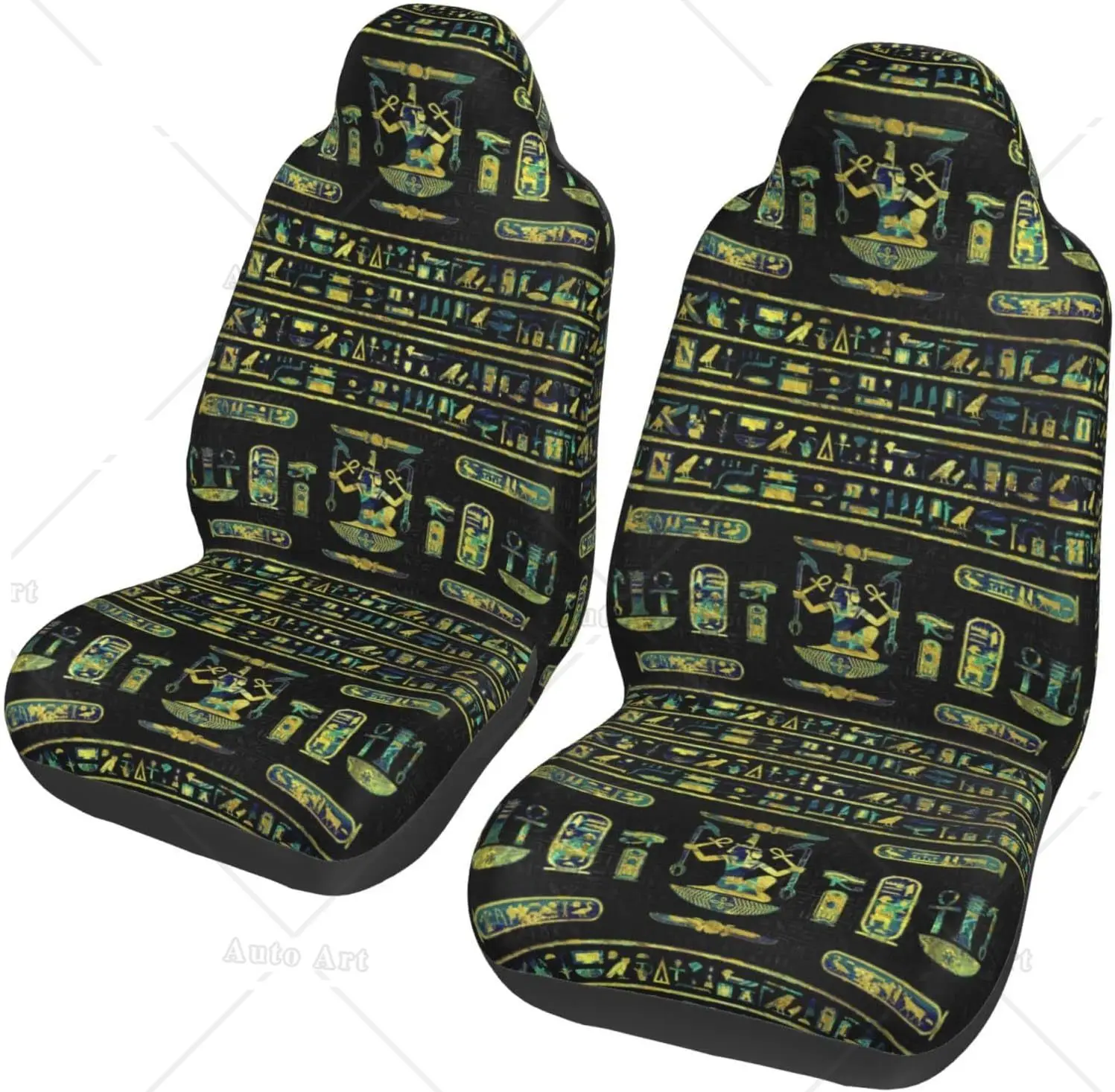 Car Seat Covers Egyptian Hieroglyphs Gold Blue Marble Car Front Seat Protectors Car Accessories Set Bucket Cover Universal