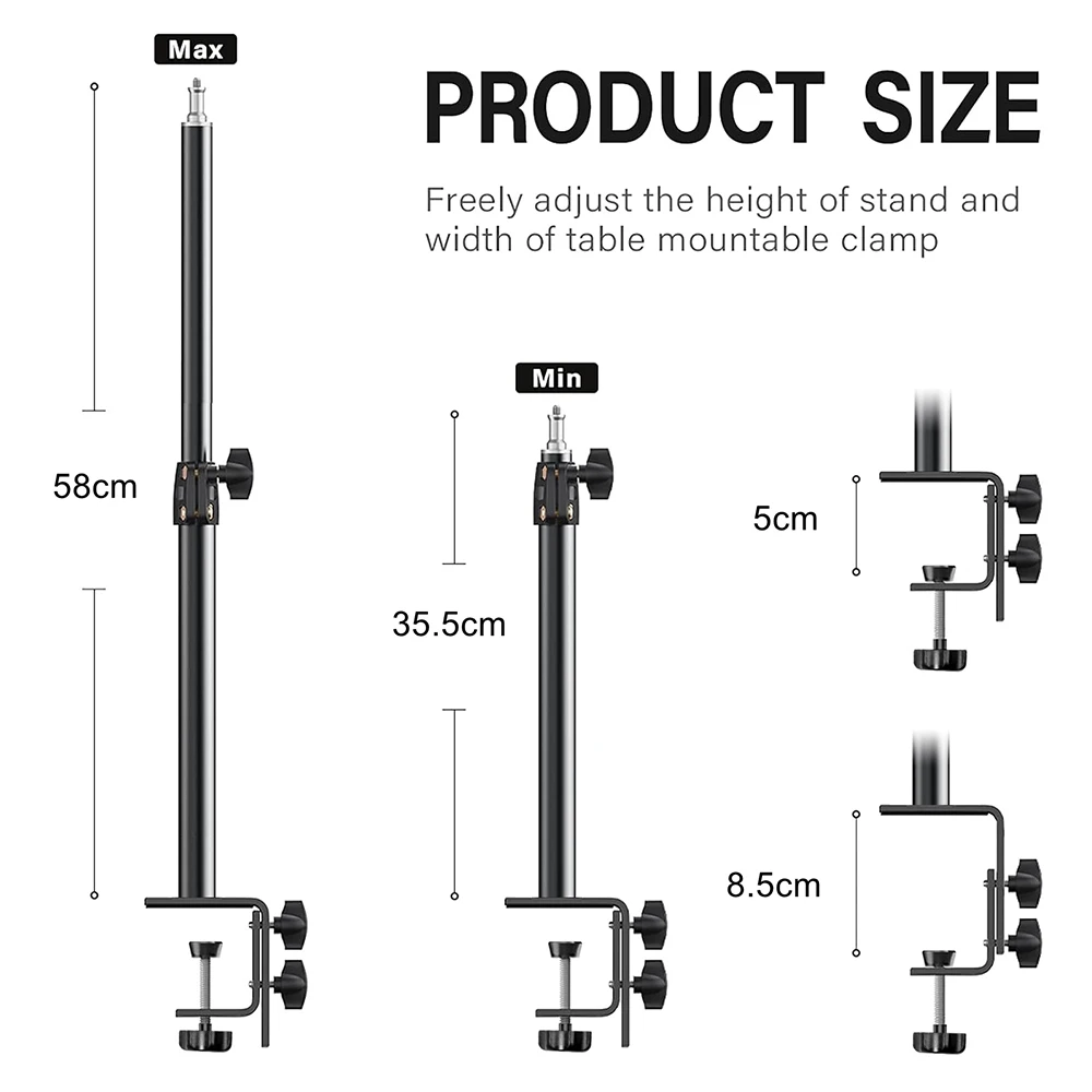 Desk Mount Stand DSLR Camera C Clamp Light Stand Photographic Light Boom Stand With Ball Head for Phone Video Ring Light Zoom