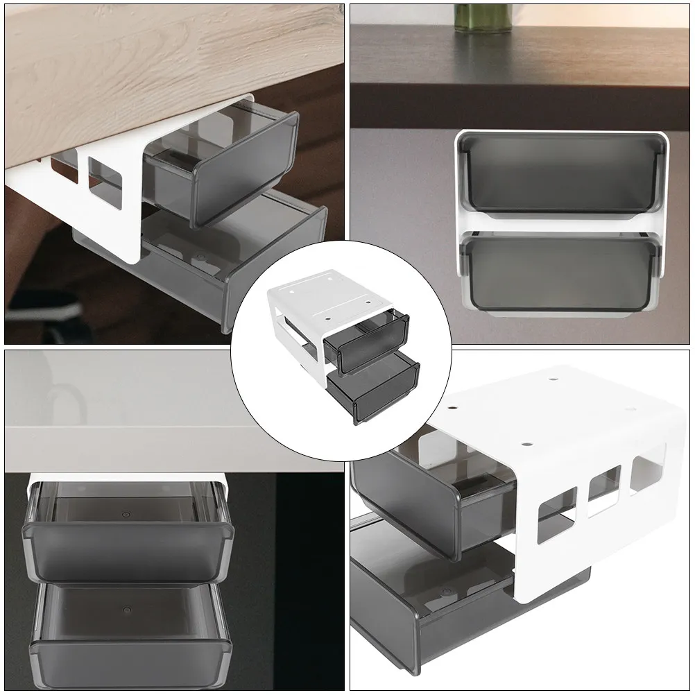 Under Desk Storage Box Punch-Free Multi-Function Organizer Drawer Invisible Design Office Classroom Home Use Pen Holder Sundries