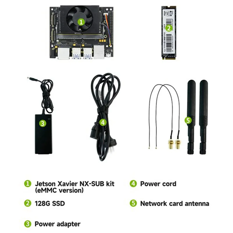 

For Jetson Xavier NX AI Development Board Kit+8GB Core Board+Cooling Fan+Network Card+128G SSD+USB Cable+Power US Plug