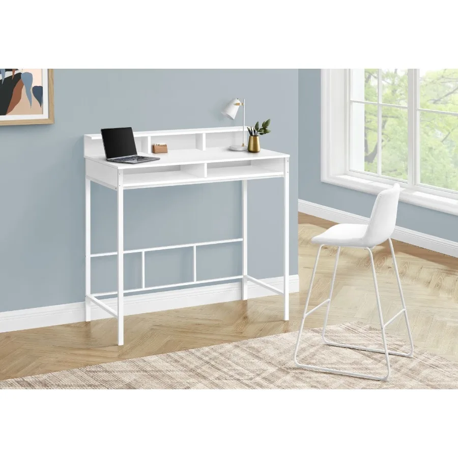 

Computer Desk Home Office Standing Storage Shelves 48l Work Laptop White Laminate White Metal Contemporary Modern