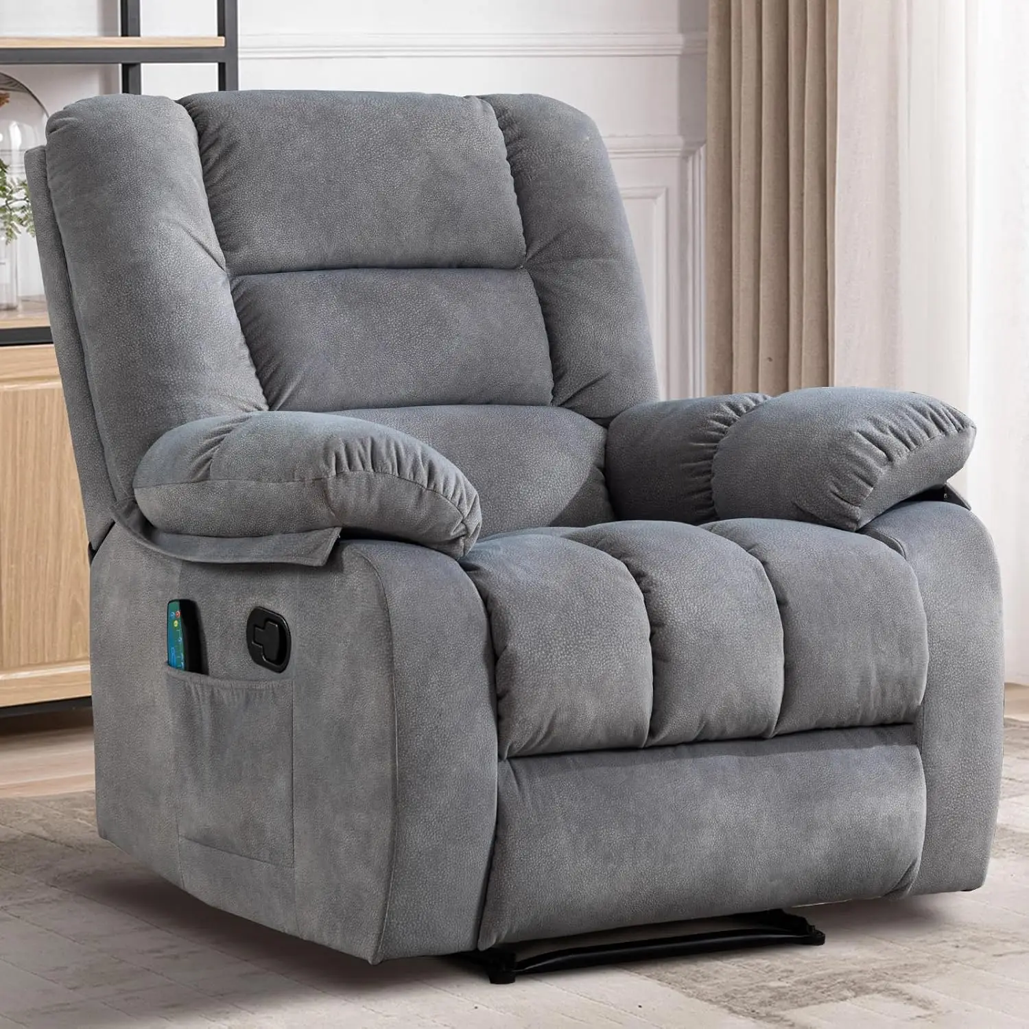 Manual Recliner with Heat & Massage, Ergonomic Fabric Chair with Pockets for Living Room, Customized