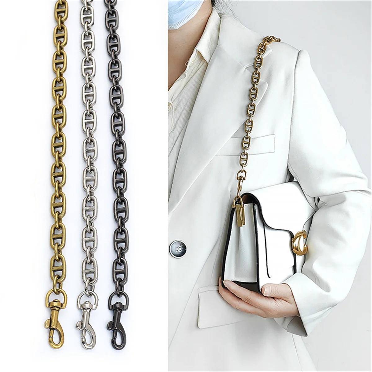

HOLIN Purse Chain Strap Antique Gold Extend Chain for Handbags Metal Chain Replacement with Buckles 40cm-120cm DIY Bag Accessory