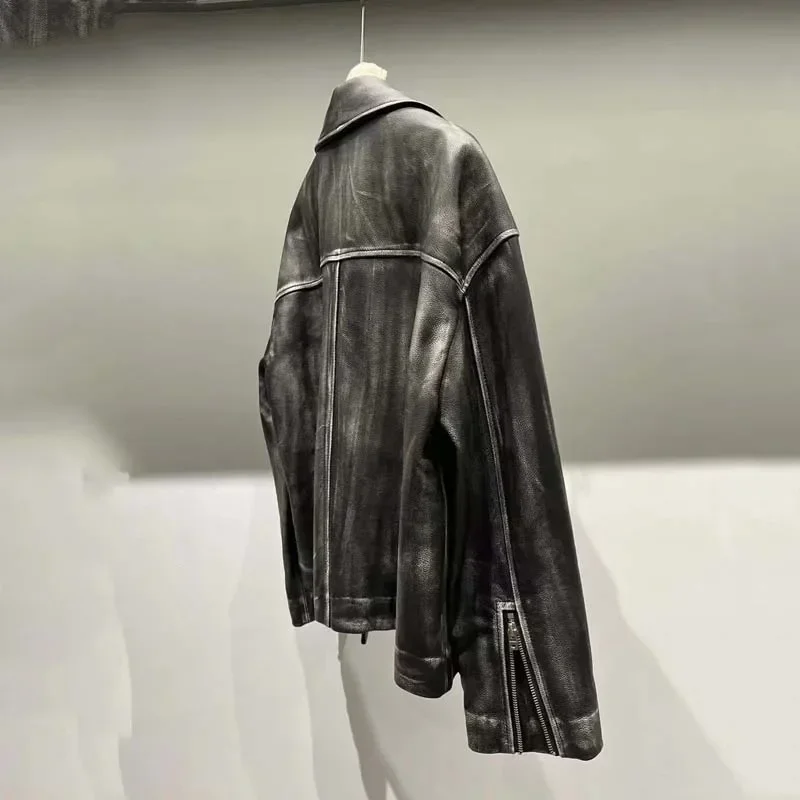 Odzież damska Jesień Zima Typ lokomotywy Kurtka z prawdziwej skóry Płaszcz z kołnierzem Proces starzenia Wysoka jakość