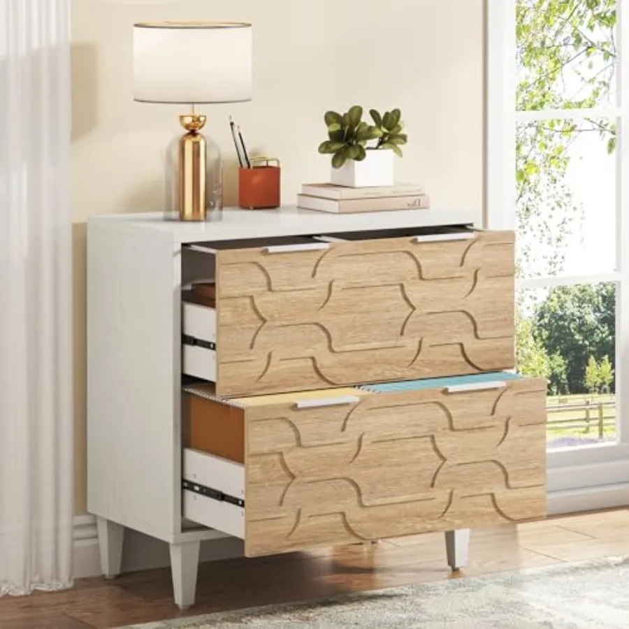 2-Drawer File Cabinet, White and Walnut