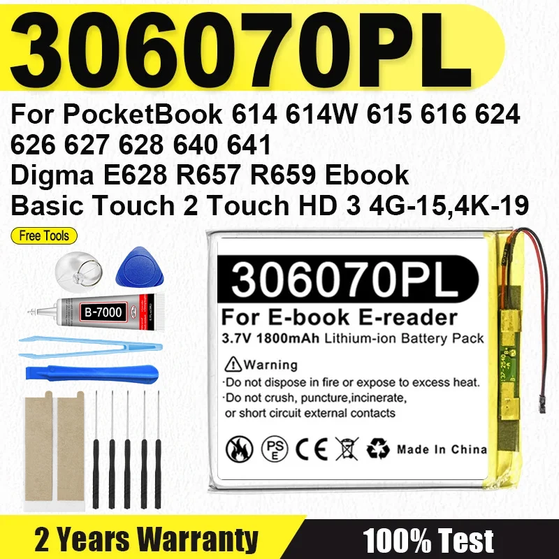 306070PL 1800mAh Battery For PocketBook 614 616 624 627 628 640 641 626 Plus 615 touch lux 3 632 Basic Touch 2 HD 3 4G-15 4K-19