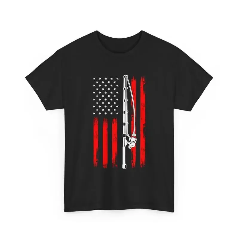 アメリカ国旗愛国漁師釣り竿 T シャツ