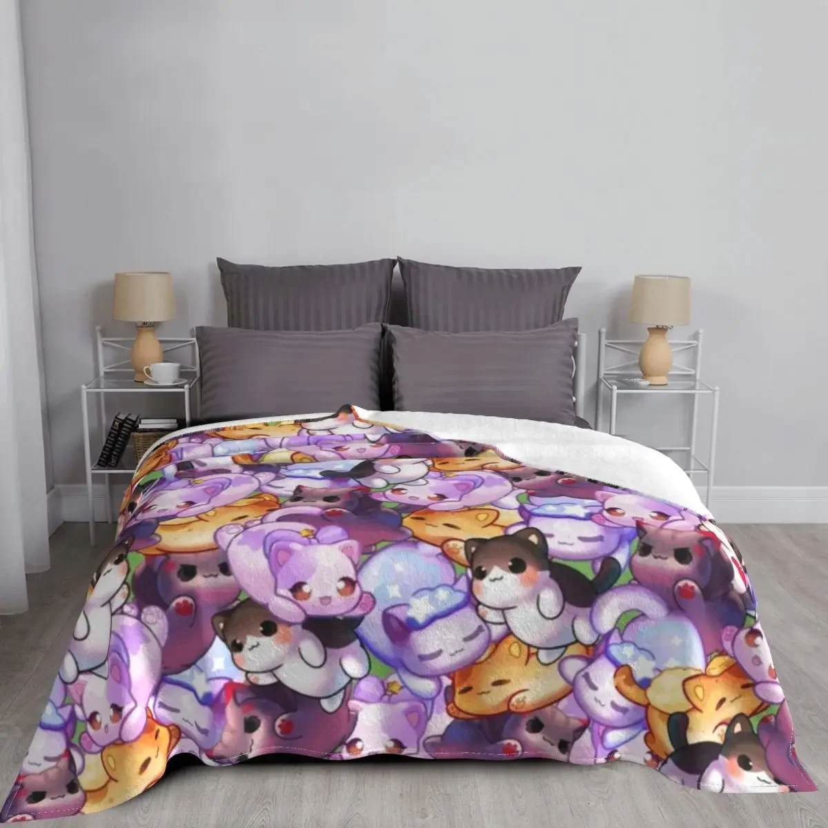 Aphmau Meow Plushies Anime Cats Throw Blanket Cartoon Modern Bedding Cozy Warm Plush Lightweight Fuzzy Couch Blanket Gifts