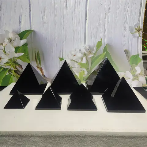 Natural Original Stone Polishing Black Obsidian Pyramid Triangled Crystal Reiki Energy Mineral Specimen Home Decoration